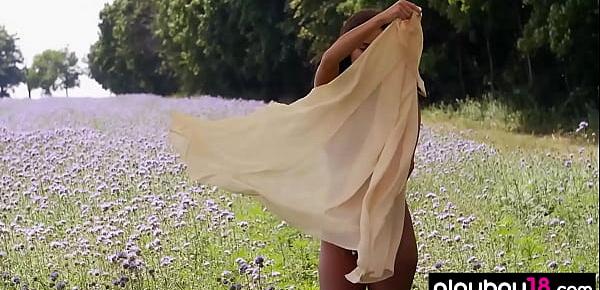  Hot hungarian beauty Natalie Costello stripping at a flowery field outdoor